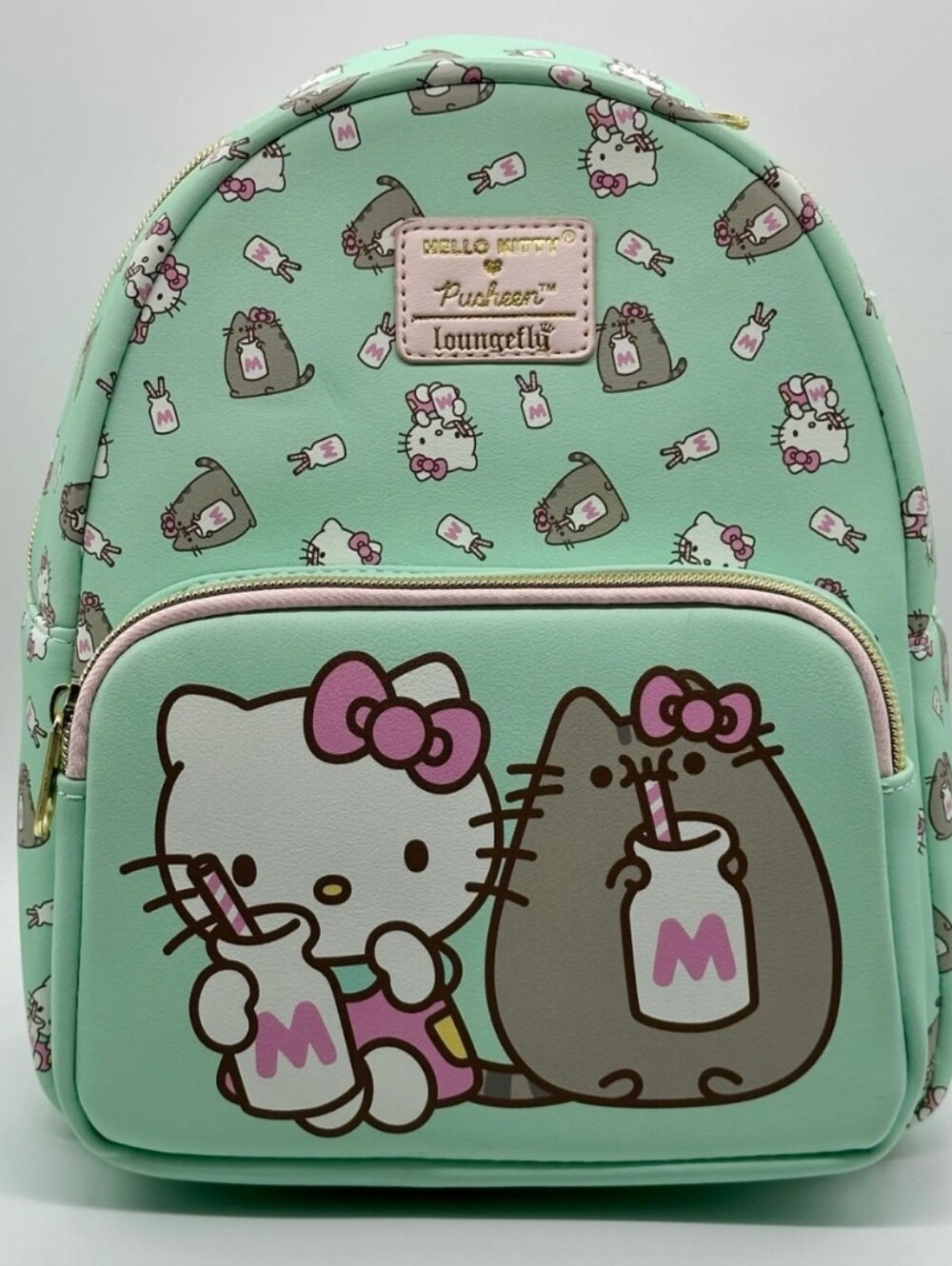 Hello Kitty × Pusheen Loungefly Mini Backpack Leather Cute Girls EUC - Picture 1 of 11